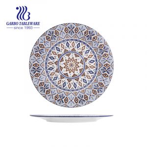 Promotion custom decal beautiful 10.5inch ceramic flat dinner plate