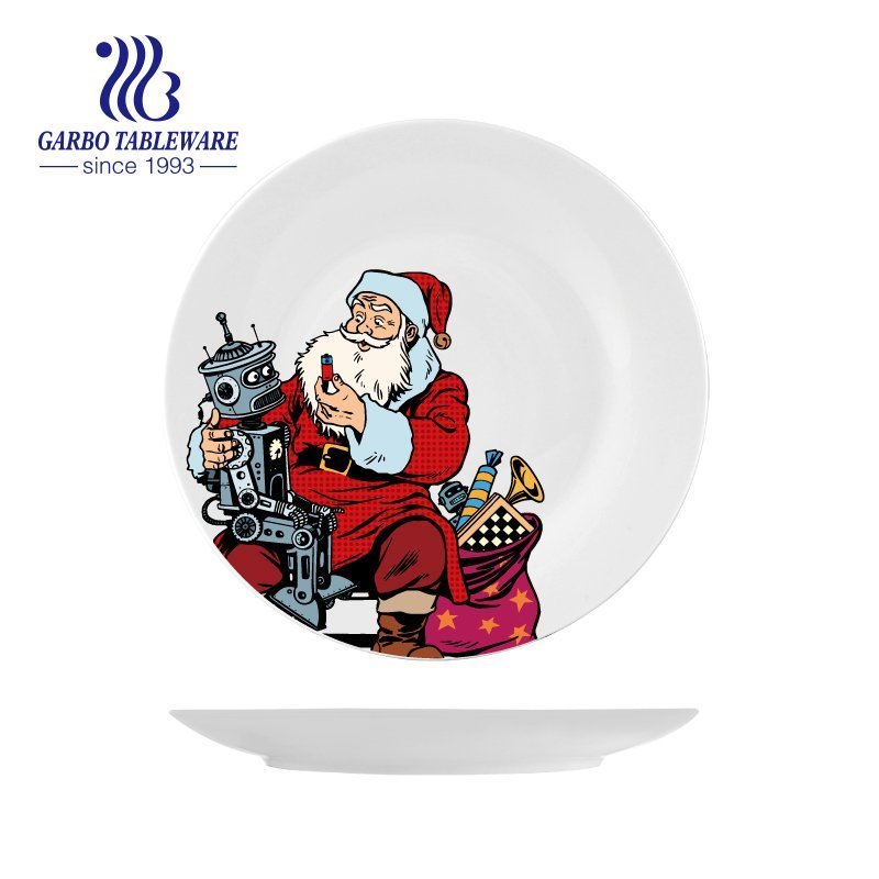 flat plate Santa Claus design for Christmas 8inch ceramic dessert plate stoneware