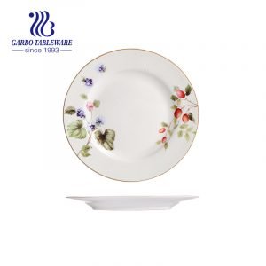 New Bone China premium quality flower decal tableware 8inch gold rim porcelain dessert plate