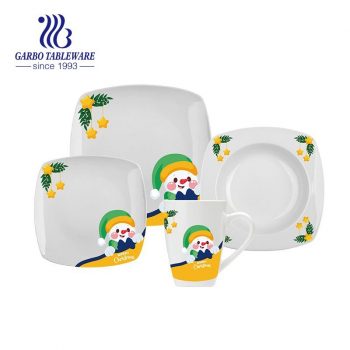 Square-shaped  China Dinnerware Set Fancy Promotion Porcelain Dinner Plate bowls set with OEM design decals