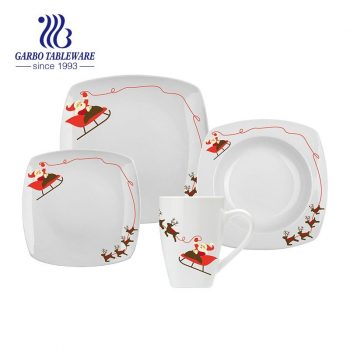 Cor branca moda design de papai noel conjunto de jantar de grés 16 peças tigela de prato de jantar em casa uso hotel conjunto de jantar de cerâmica