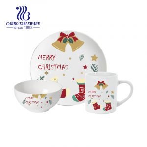 Christmas Gift 3pcs porcelain dinner set  food grade ceramic tableware dinner set dinner plate side plate coffee mugs