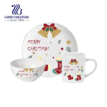 Presente de natal 3 peças conjunto de jantar de porcelana de qualidade alimentar talheres de cerâmica conjunto de jantar prato de jantar prato lateral canecas de café