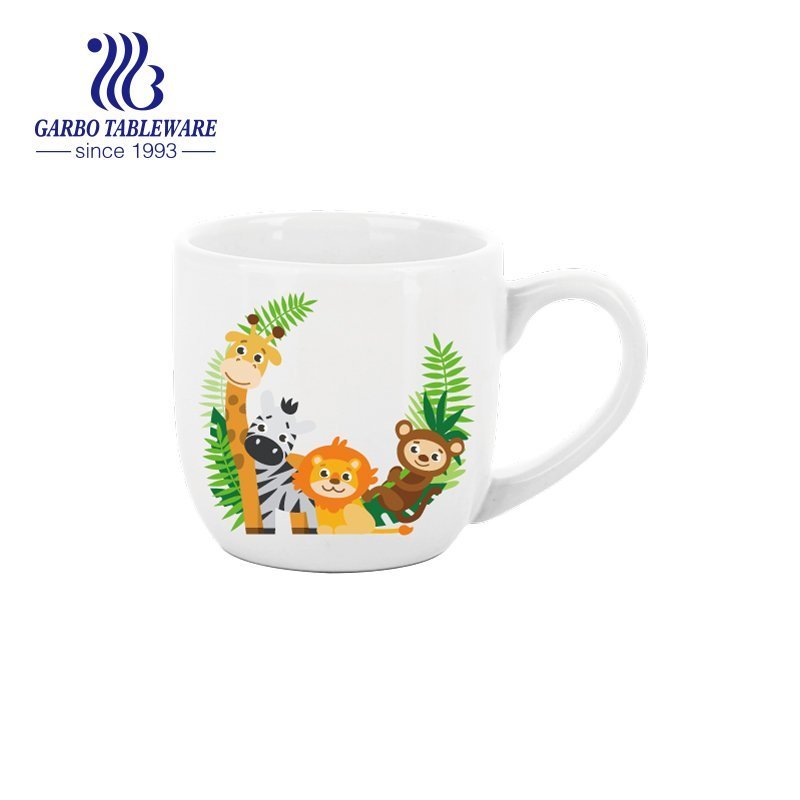 High peach shape  ceramic water mug daily drinking stoneware cup with big handle inner color glazed tiger pattern print mugs