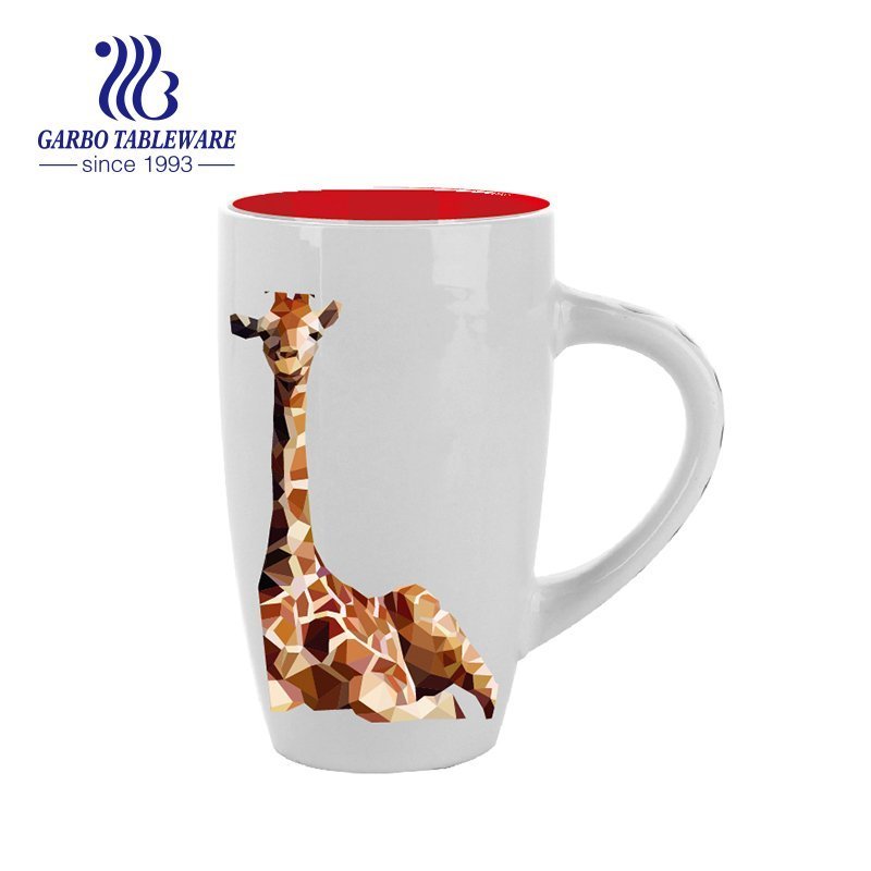 14oz high ceramic mug with deer picture and inside red color for sale