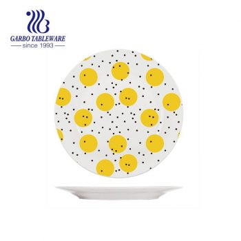 Factory custom lemon design beautiful flat 8inch ceramic dessert plate for cafe