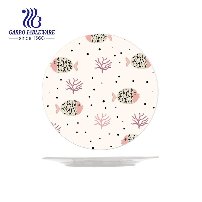 Factory custom lemon design beautiful flat 8inch ceramic dessert plate for cafe