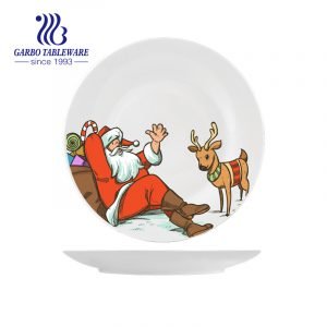 Hotel restaurant serving tableware custom Christmas design 10.5inch ceramic flat plate for gift