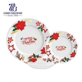 Conjunto de jantar de grés de fábrica da china design feliz natal 18 peças conjunto de placas placas de cerâmica resistentes a lascas seguras para microondas