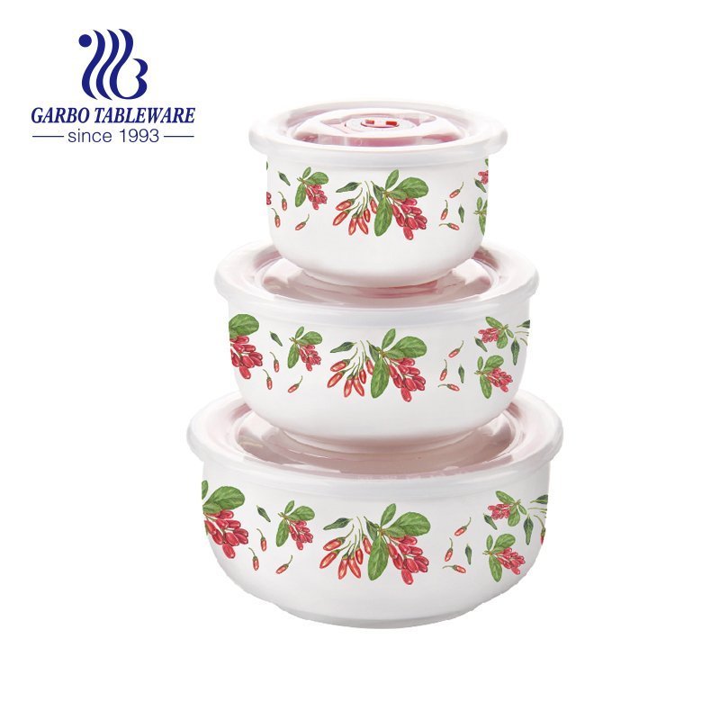 Hotsale 3pcs ceramic bowl set with avocado and carrot decal for wholesale