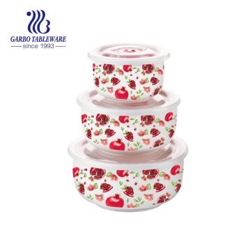 Conjunto de tigela de cerâmica de 3 peças tigelas de recipiente de comida com decalque personalizado para venda