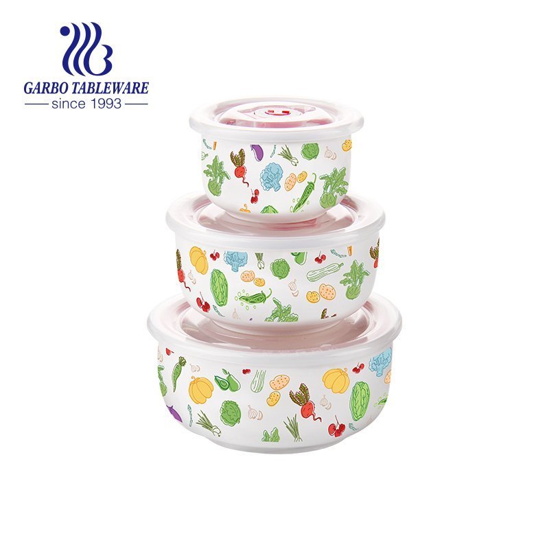 ceramic bowl set with vegetable decal