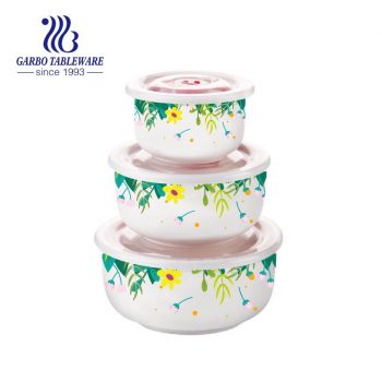 round shape 3pcs porcelain bowl set with nice flower design for food container usage