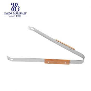 High Quality Stainless Steel And Oak Wood BBQ Tongs Premium Grill Tongs