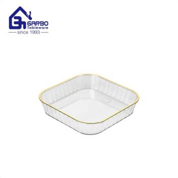 Mini assiettes en plastique transparent de 4.5 pouces avec bord doré de forme carrée