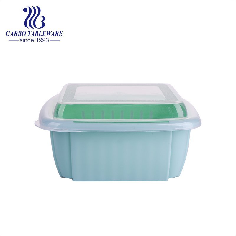 Wholesale factory plastic double layer washing drain basket box with transparent lid