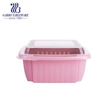 Wholesale factory plastic double layer washing drain basket box with transparent lid