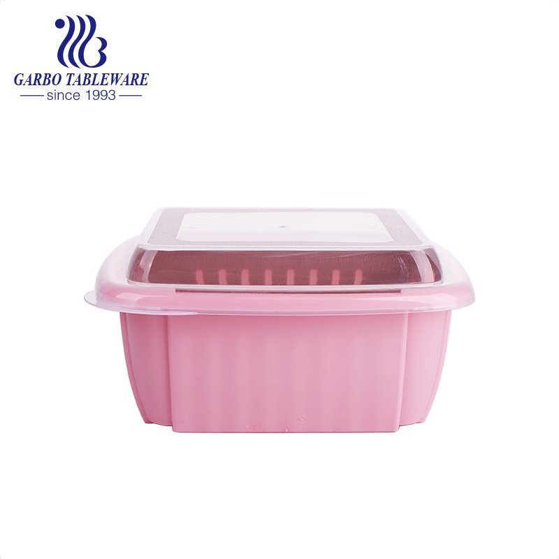 Wholesale square shape colored plastic double layer drain basket with cover