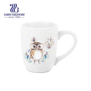 Venta al por mayor, diseño personalizado, calcomanía de búho, taza de café de cerámica para beber de 8 oz