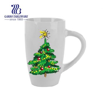 Taza de cerámica apta para microondas de 14 oz con árbol de Navidad, taza de leche y café, tazas de gres con asa