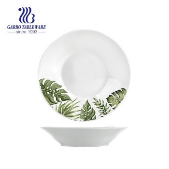 Wholesale custom OEM leaf design 8inch deep ceramic soup dish