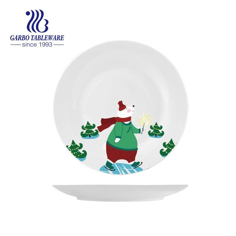 Wholesale cheap stoneware dish 10.5inch fancy ceramic dinner plate with Christmas design