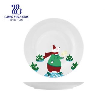 China factory OEM snowman Christmas design 7.5inch flat ceramic dessert dish