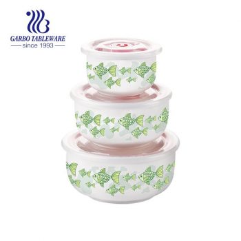 Wholesale 3pcs ceramic bowl set with customized decal for home