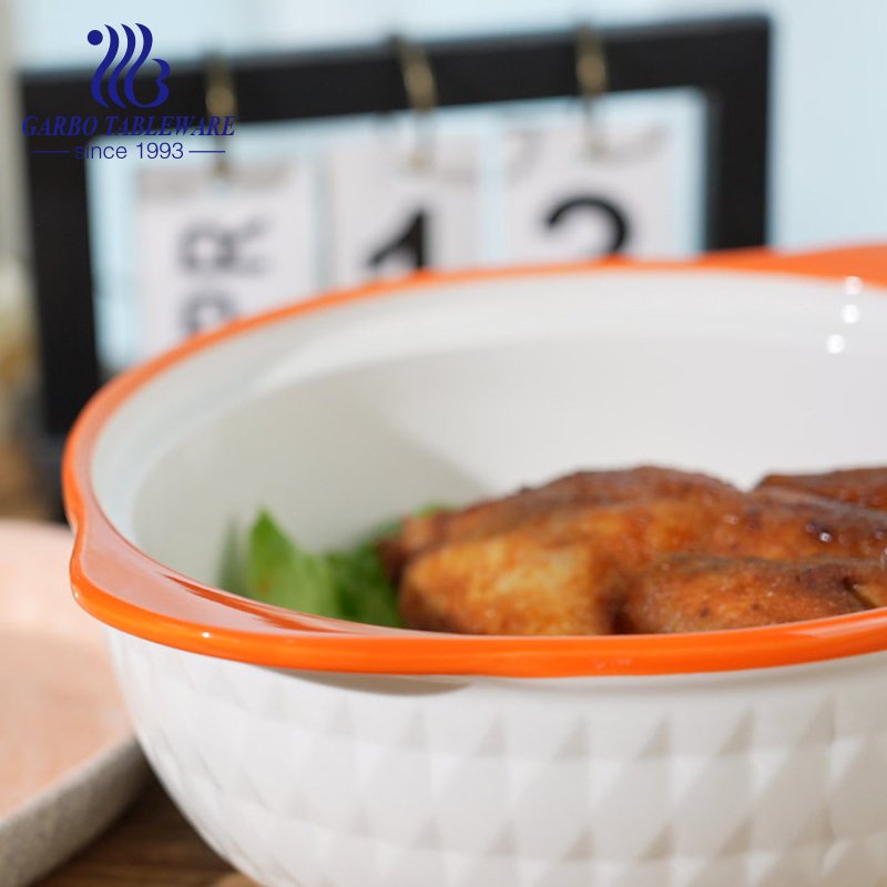 Tigela de sopa de caçarola reforçada de porcelana 750ml com tampa de vidro conjunto de panela de porcelana