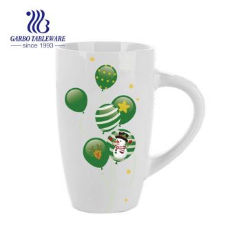 Green ballon design 400ml ceramic drinking mug coffee cup with big handle stoneware