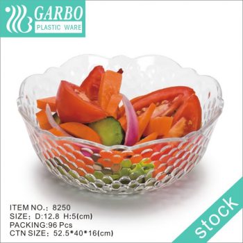 Mini tigela de plástico de 5 polegadas com padrão em relevo servida para salada ou frutas