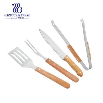 4PCS Stainless Steel Carving Knife And Fork Set BBQ Simple Set With Wooden Handle