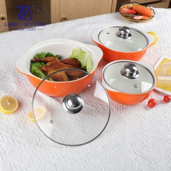 Bol à soupe en casserole renforcée en porcelaine de 750 ml avec couvercle en verre ensemble de marmite en porcelaine