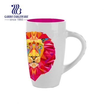 Lion design stoneware ceramic mugs 400ml coffee tea water milk drinking cups with handle China  factory promotion gift cups