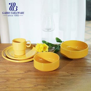 Stoneware bowl with yellow color glazed capacity of 820ml for sale