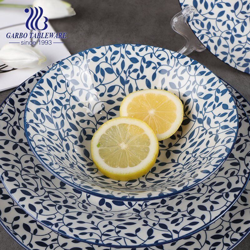 Wholesale custom under glazed blue decal 18pcs ceramic dinner set