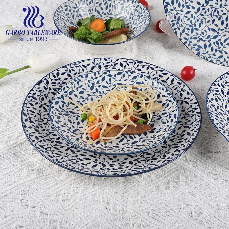 Wholesale custom under glazed blue decal 18pcs ceramic dinner set