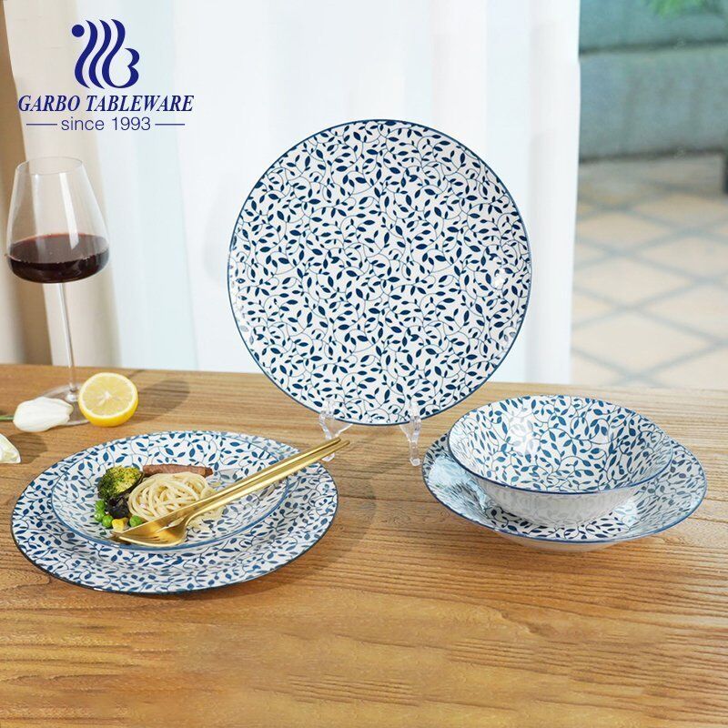 Wholesale custom under glazed blue decal 18pcs ceramic dinner set