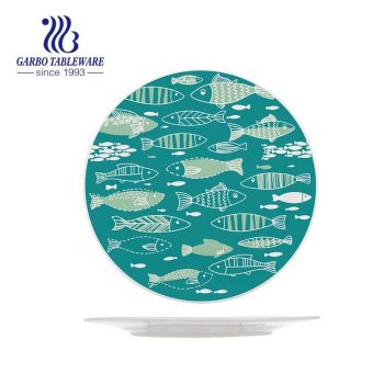 10.5inch fish design underglazed printing ceramic dinner plate stoneware dinner dish