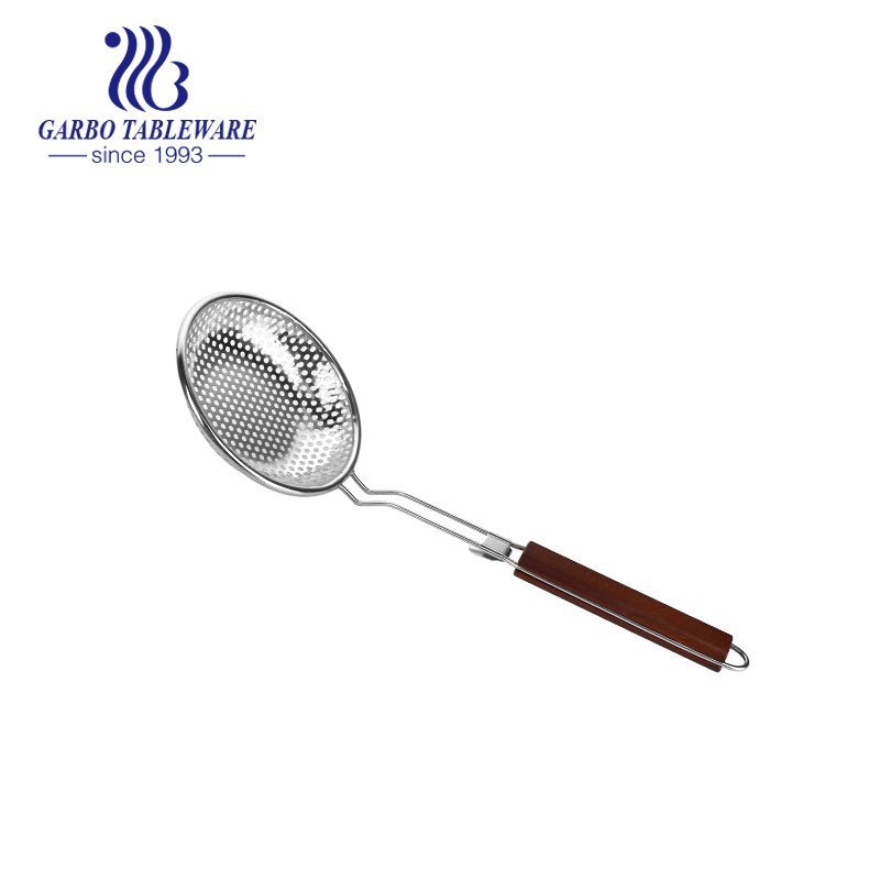 Stainless steel wooden handle colander small size wholesale factory bulk pack kitchen colander special for canteen restaurants