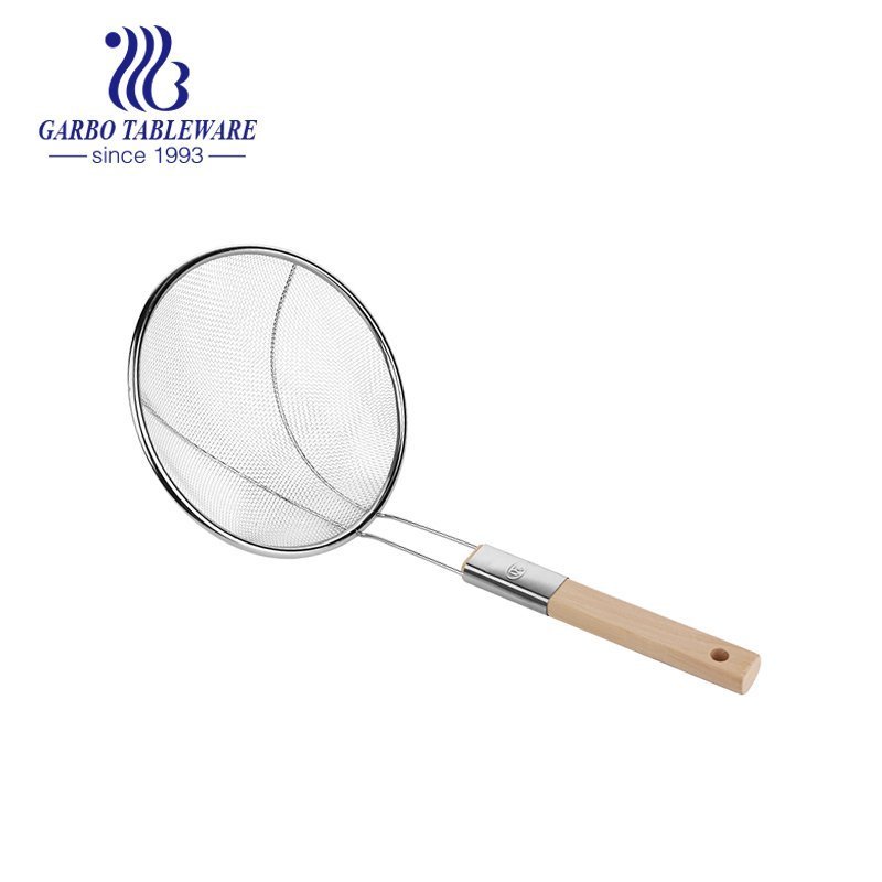 Factory direct sales thickened and reinforced encrypted wooden handle stainless steel surface fishing line leakage kitchen cooking leakage scoop