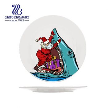 Santa Claus fight with shark print Christmas home family gift ceramic service plate sets food dish stoneware table plates
