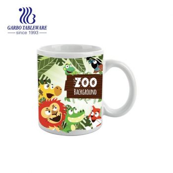 Copo de porcelana de caneca de água de cerâmica com impressão completa de fundo zoológico com decoração de casa de alça grande