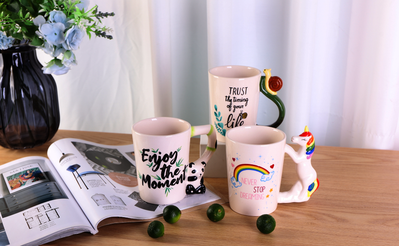 Ensemble de tasses à boire en céramique de conception 3D Garbo avec divers motifs de mode