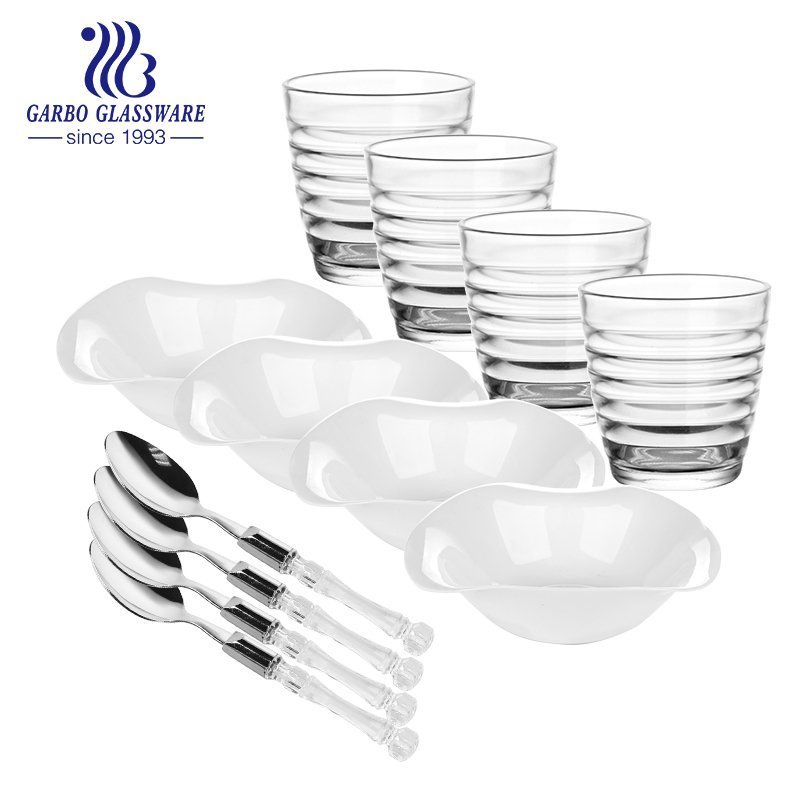 Wholesale factory cheap 12pcs plain simplified glass dinner set with soup spoon