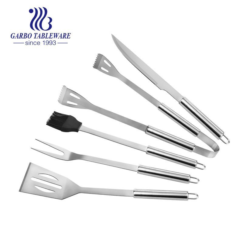 5PCS BBQ Grill Tools Set with Extra Thick Stainless Steel Fork Spatula& Tongs Complete BBQ Accessories
