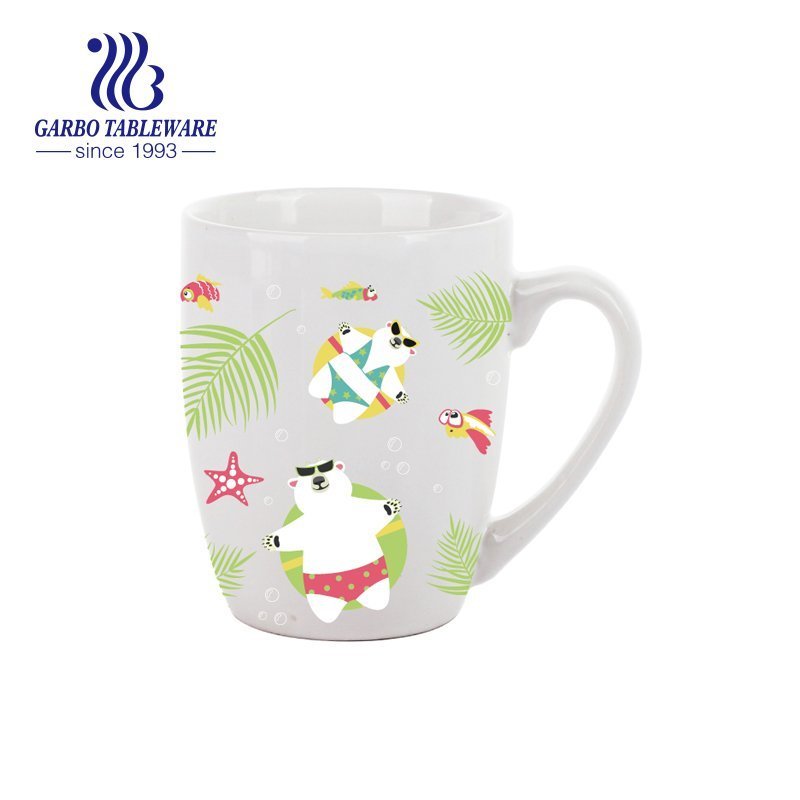 V-shaped ceramic mug with flower decal for coffee drinking