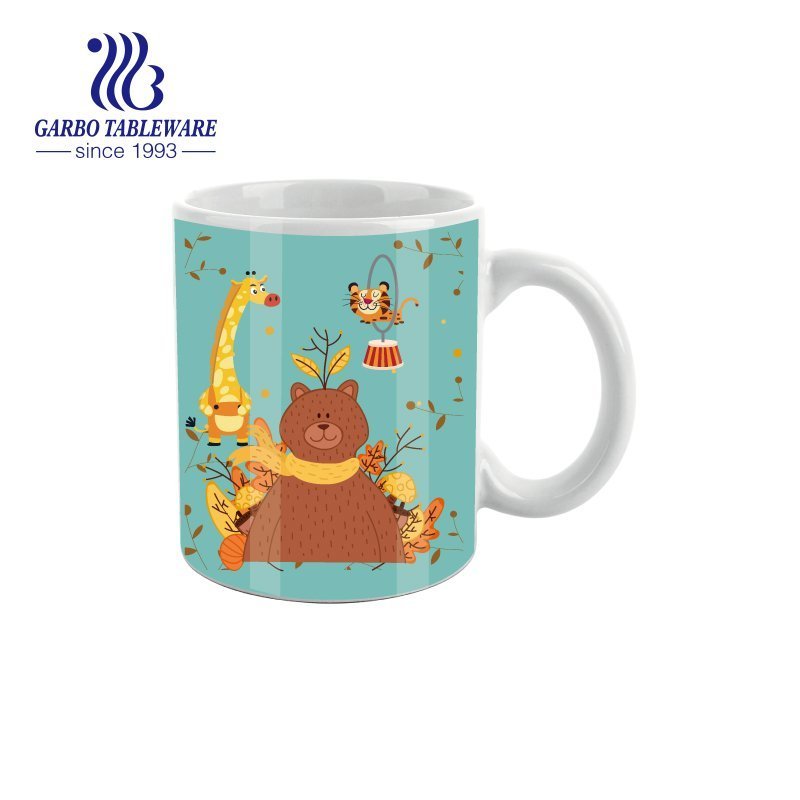 Fábrica 350ml porcelana cerâmica xícaras de chá de café decalque personalizado urso marrom canecas de café de sublimação com alça