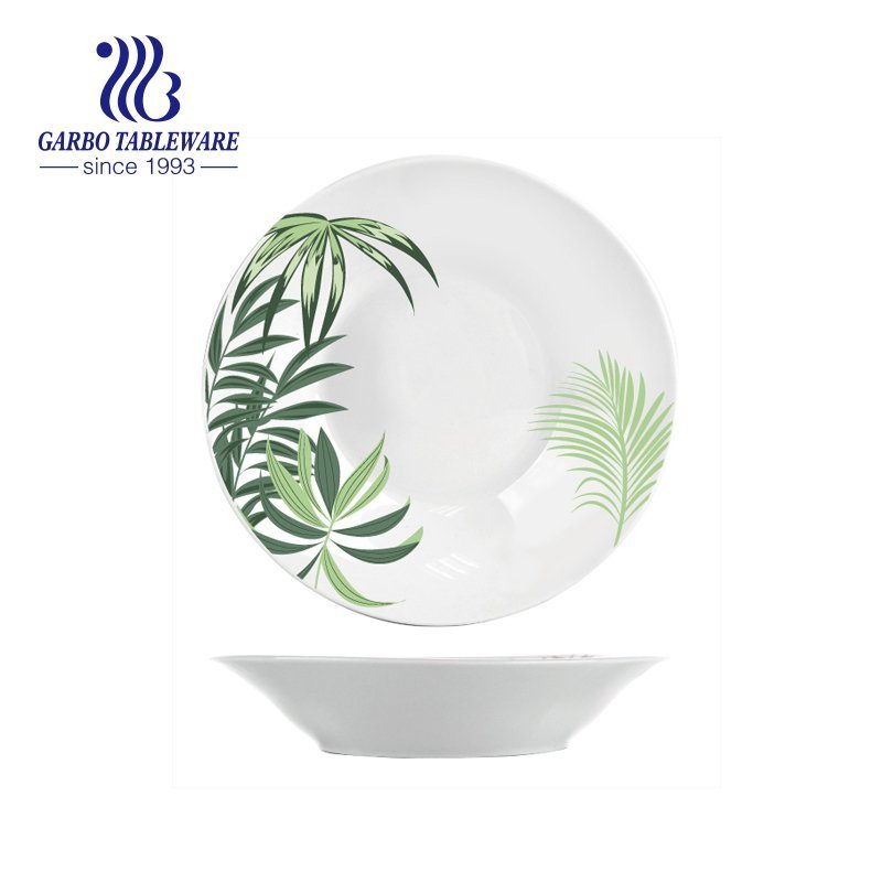 Factory direct supply ceramic soup plate with green design for sale