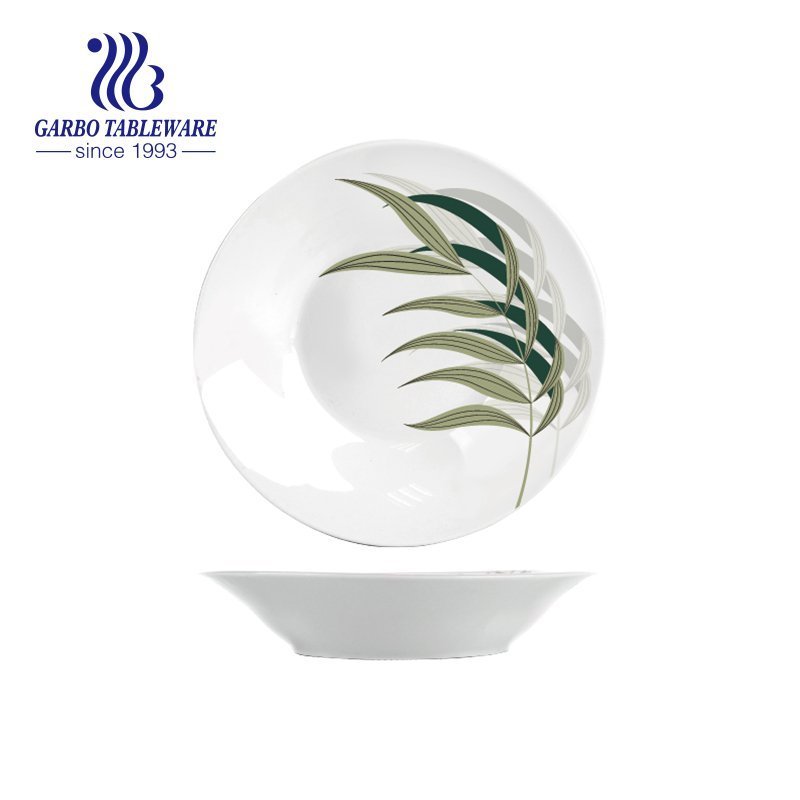 Decorative simple leaf design 7.5inch fine ceramic dessert dish for cafe